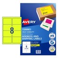 Avery 36102 L7165FY High Vis Shipping Labels Laser 991 x 677mm 8 Per Sheet Fluoro Yellow Pack 25