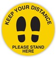 Keep Your Distance Please Stand Here Floor Sign 350mm Yellow and Black