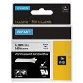 Dymo Rhino 18483 Tape Permanent Polyester Black on White 12mm